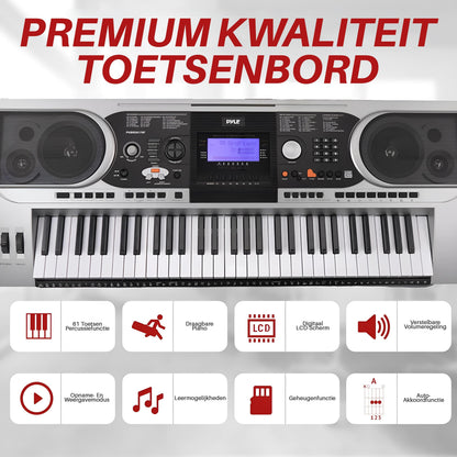 Draagbaar Elektrisch Piano – Keyboard – Digitale Piano – Toetsenbord – Muziekkeyboard – 61 Aanslaggevoelige Toetsen – Inclusief Sustainpedaal en Koptelefoon – Weerbestendige Draagtasje Grijs