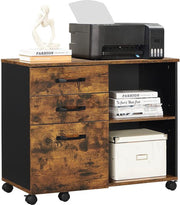 Ladeblok - Rolcontainer - Met wielen - 3 lades - Met 2 open vakken - Houtlook - Bruin zwart