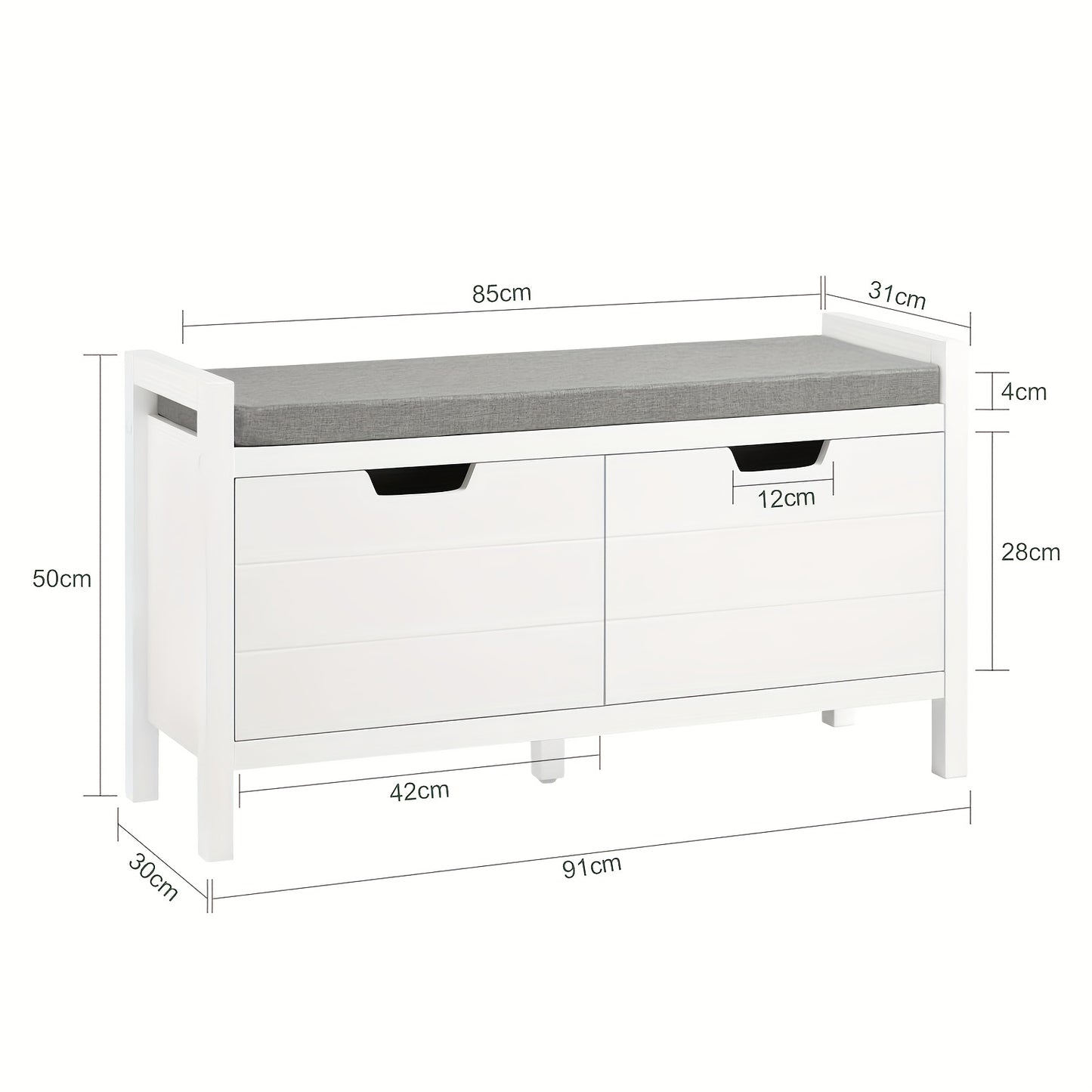 Schoenenkastje – Schoenopberger – Schoenbankje – Schoenenrek – Halmeubel – Wit – MDF Met Houten Poten – Afneembaar Grijs Zitkussen – Draagvermogen 100 kg