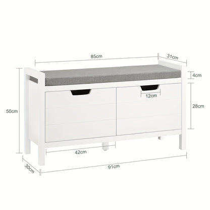 Schoenenkastje – Schoenopberger – Schoenbankje – Schoenenrek – Halmeubel – Wit – MDF Met Houten Poten – Afneembaar Grijs Zitkussen – Draagvermogen 100 kg