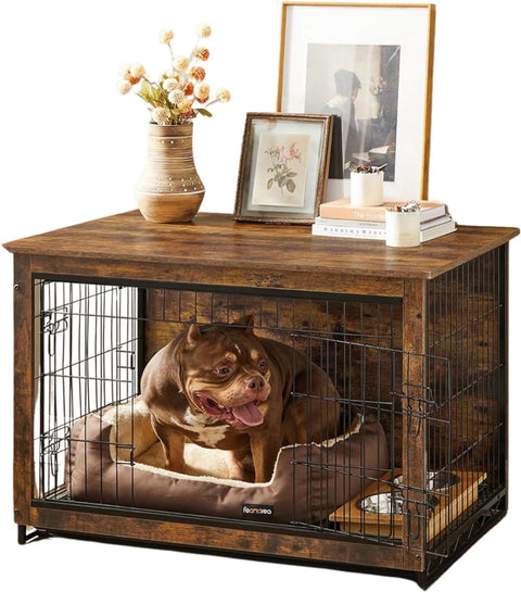 Houten Hondenbench met Ren - Stevig - Stijlvol Hondenhuis - voor Binnen - Comfortabele - en Veilige Rustplek