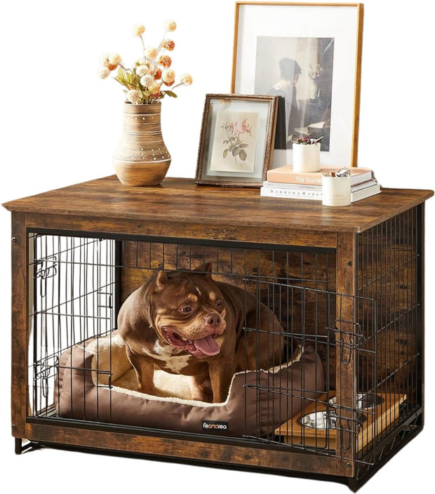 Houten Hondenbench met Ren - Stevig - Stijlvol Hondenhuis - voor Binnen - Comfortabele - en Veilige Rustplek