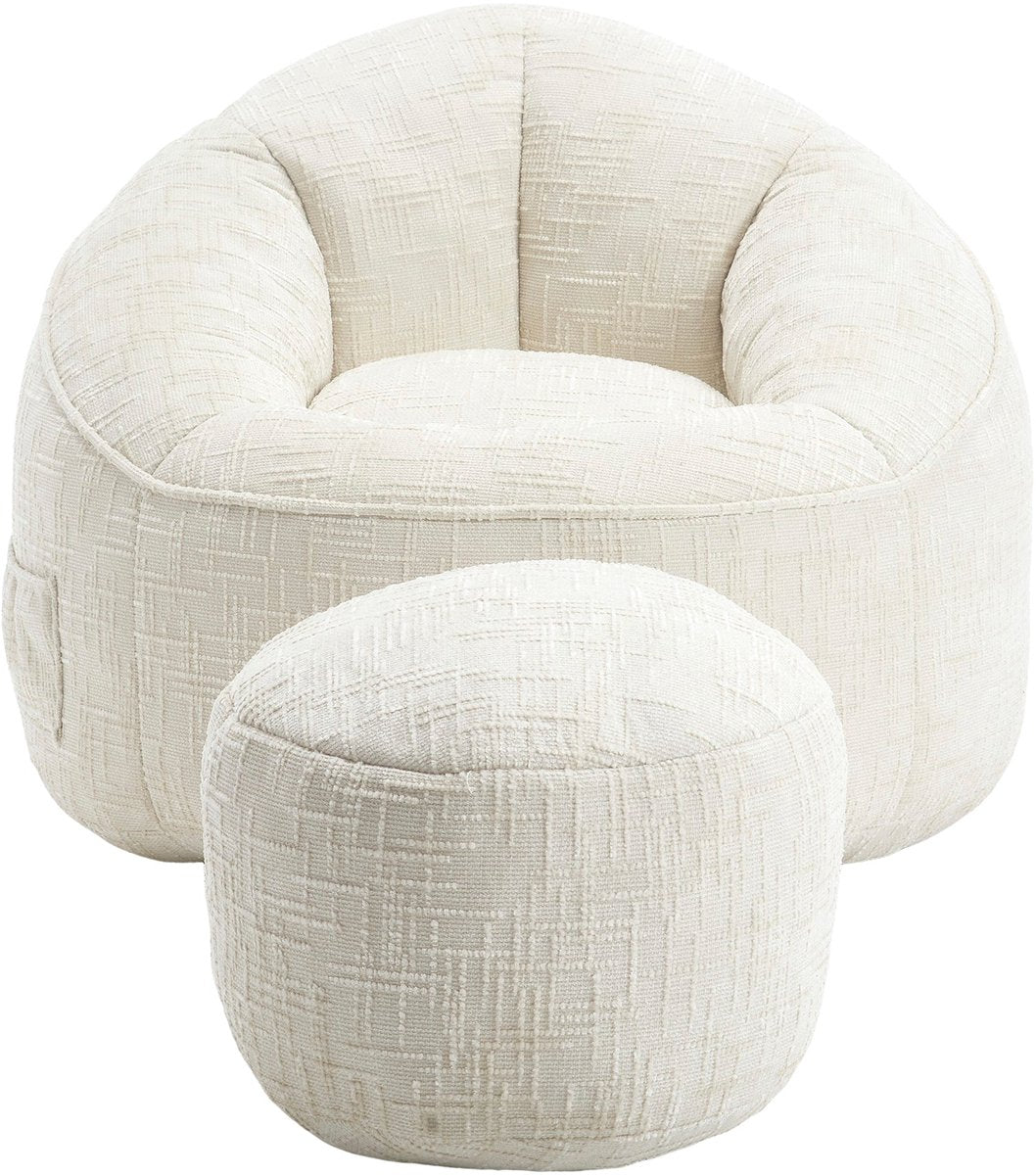 Zitzak met Voetensteun - Stoel met Hoge Druk Schuimvulling - Ergonomisch Ontwerp - Chenille Stof - 89x88x76 cm - Beige