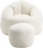 Zitzak met Voetensteun - Stoel met Hoge Druk Schuimvulling - Ergonomisch Ontwerp - Chenille Stof - 89x88x76 cm - Beige