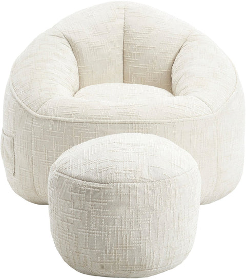 Zitzak met Voetensteun - Stoel met Hoge Druk Schuimvulling - Ergonomisch Ontwerp - Chenille Stof - 89x88x76 cm - Beige