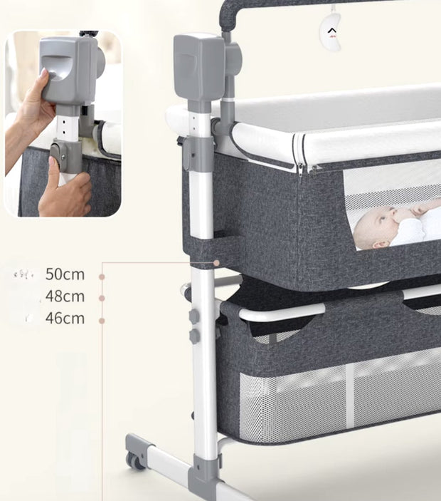 Elektrisch babybed - Wieg - Baby bedje - Ledikant - Bluetooth - Verplaatsbaar - Draagbaar - Klamboe - Grijs