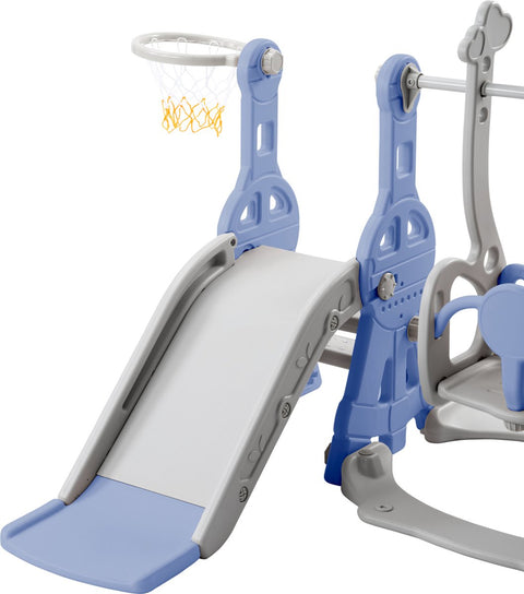 Glijbaan voor kinderen - 4 in 1 kinderglijbaan, schommel met basketbalstandaard, klimladder, schommel, tuinglijbaan voor binnen en buiten
