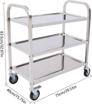 Serveerwagen - Trolley keuken op wieltjes - Keukentrolley - Roestvrijstaal - 75 cm - Zilver