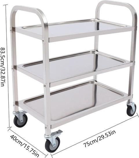 Serveerwagen - Trolley keuken op wieltjes - Keukentrolley - Roestvrijstaal - 75 cm - Zilver