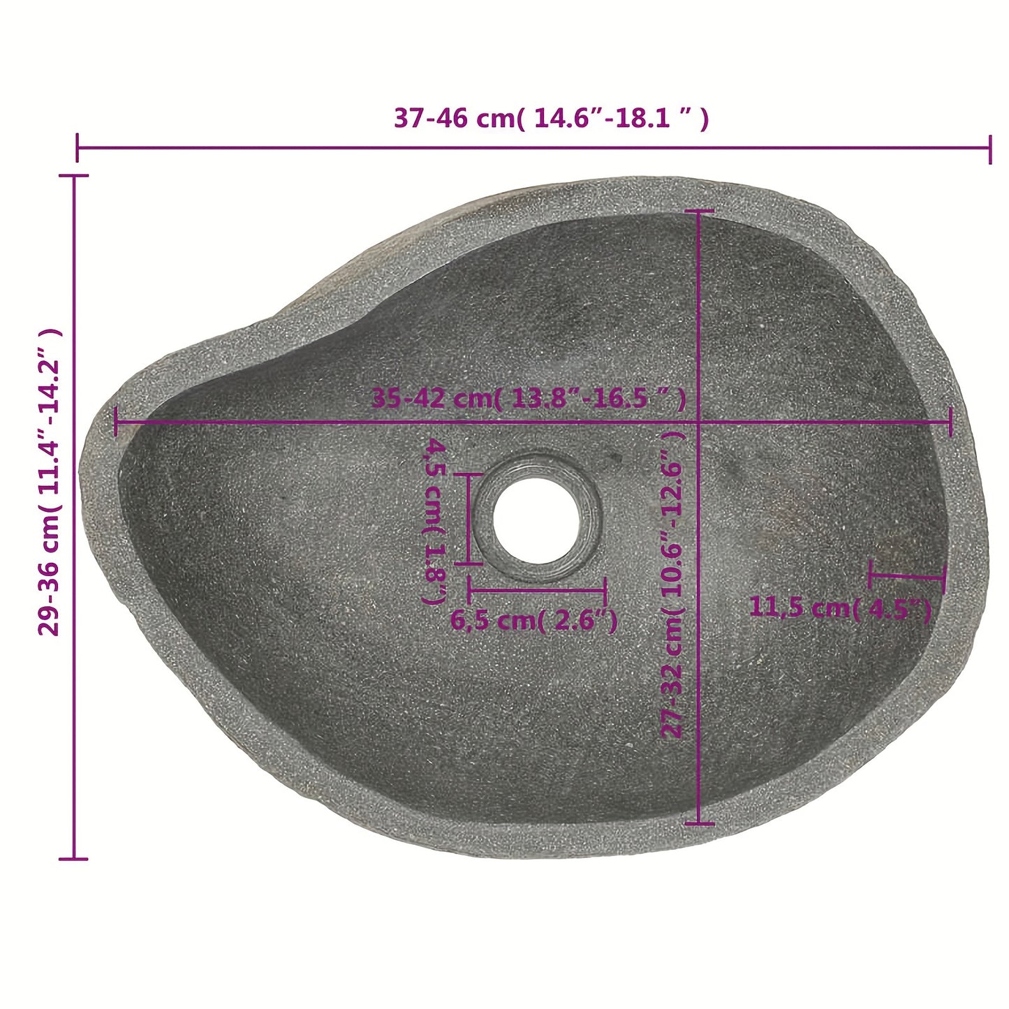 Waskom – Wasbak – Fontein – Wastafel – Opzetwastafel – Natuursteen Riviersteen – Uniek Handgemaakt Design – Afmetingen 37-46x29-36x15 cm