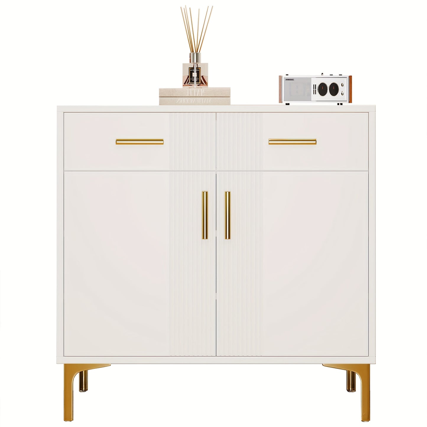 Modern Sideboard with 2 Doors And 2 Drawers - Storage Cabinet with Metal Handles And Metal Feet for Living Room, Hallway Or Dining Room.