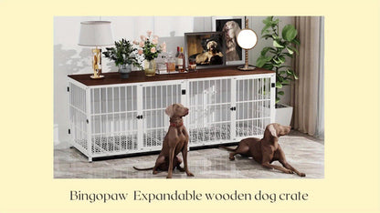 Stylish Wooden Dog Crate with 3 Doors & Removable Tray – Modern Pet Kennel End Table for Small to Large Dogs, Black or White, M/L/XL Sizes Available, Dog Crate Furniture