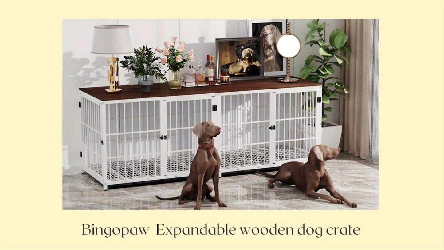 Stylish Wooden Dog Crate with 3 Doors & Removable Tray – Modern Pet Kennel End Table for Small to Large Dogs, Black or White, M/L/XL Sizes Available, Dog Crate Furniture