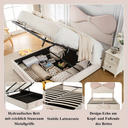 Beddenkast – Tweepersoonsbed – Gestoffeerd Bed – Opbergbed – Ladebed – Verstelbaar Hoofdbord – Linnen Bekleding – 140x200 cm