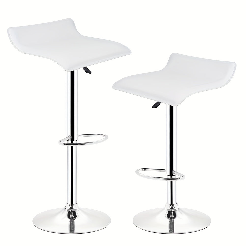Barstoel – Barkruk – Barstoel Keuken – Barkrukken Set – Barstoelen – Verstelbare Zithoogte 55-75 cm – 360° Draaibaar – Wit PU Leer – Met Metalen Onderstel