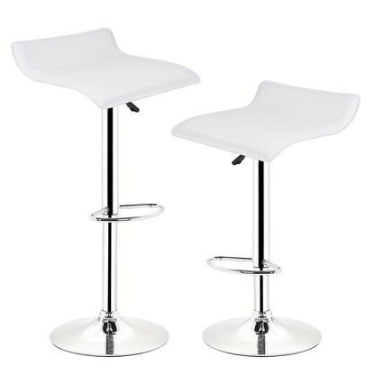 Barstoel – Barkruk – Barstoel Keuken – Barkrukken Set – Barstoelen – Verstelbare Zithoogte 55-75 cm – 360° Draaibaar – Wit PU Leer – Met Metalen Onderstel