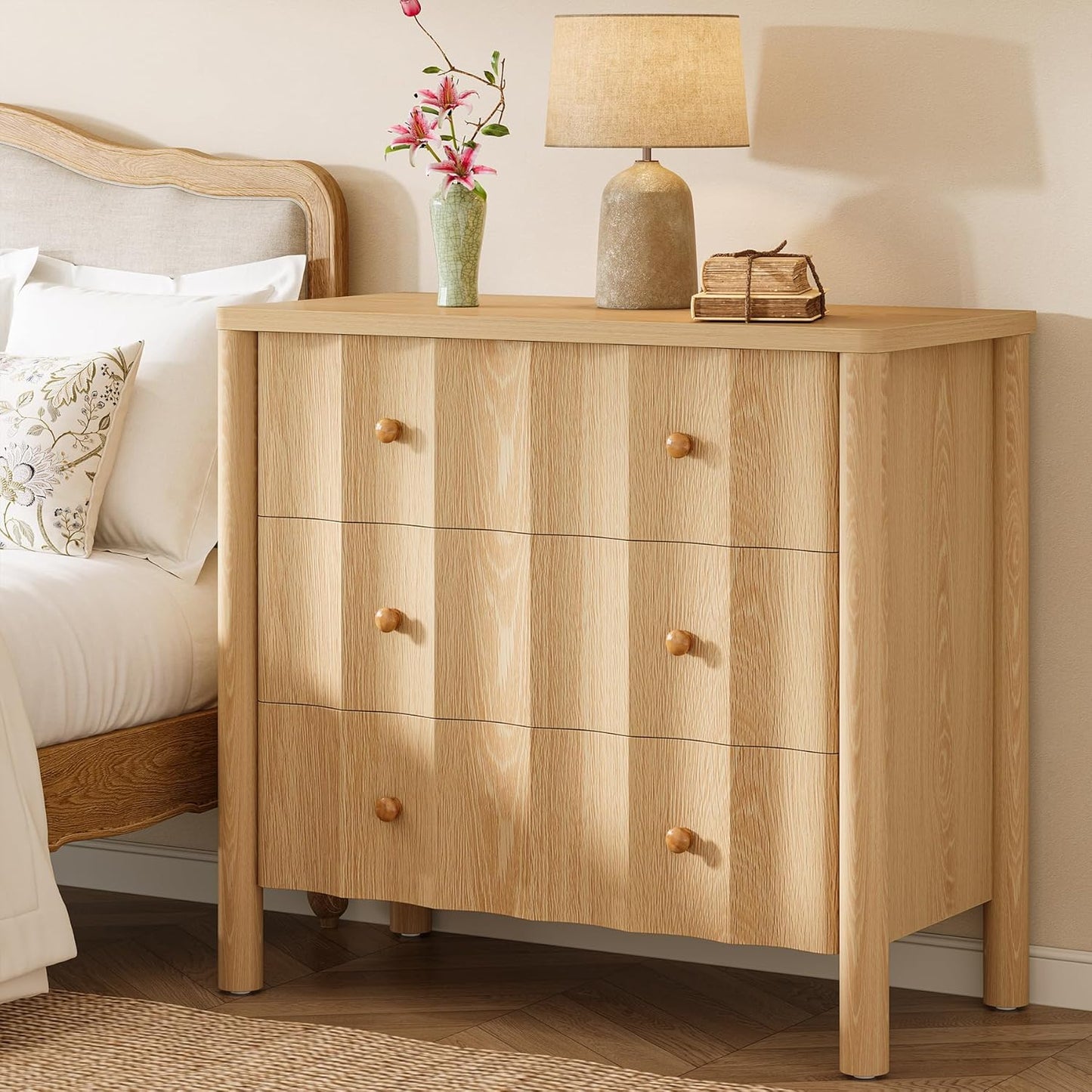 Nachtkastje – Bedside Table – Nachtkast – Bijzettafel – Opbergkast – 3 Lades – Licht Eikenhout – 80x40x75 cm – Compact En Stijlvol