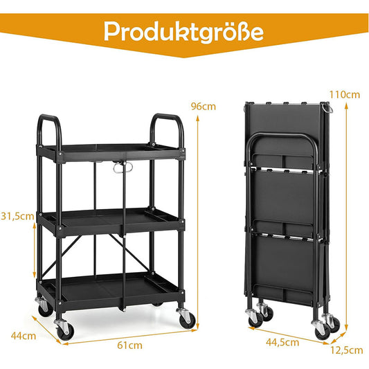 Gereedschapswagen – Werkplaatswagen – Rolwagen – Opbergwagen – Trolley – Met 3 Lagen – Inklapbaar – Met 4 Zwenkwielen – Stevig Metalen Frame