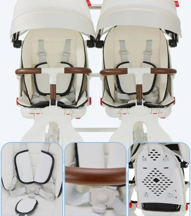 Luxe Kinderwagen - Luxe Kinderkoets - Luxe Babywagen - Luxe Baby Koets - Baby Koets - Kinderwagen - Babywagen - Kinderkoets - Inklapbaar - 3 In 1 - 9KG - Wit - Tweeling