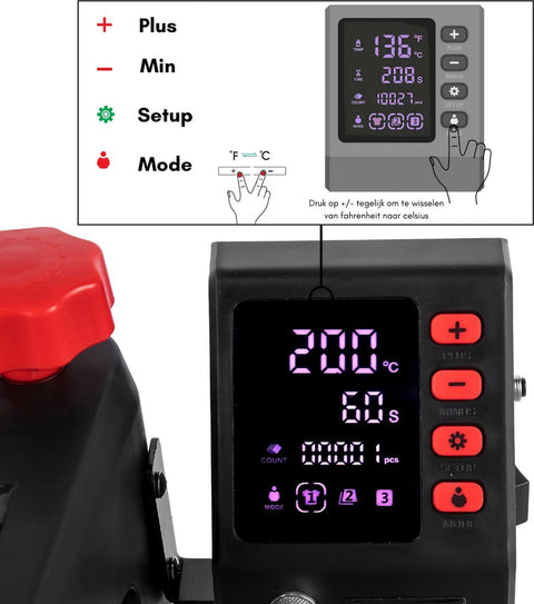 Transferpers - Drukmachine - Hittepers - Drukpers - Heat Press Machine - Sublimatie Printer - 38 x 30 CM - 360° Rotatie - 1000W - Sublimatiemachine - Rood