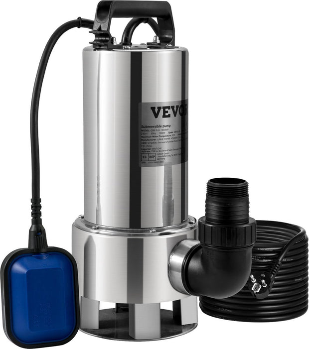 Dompelpomp - Corrosiebestendige - RVS Constructie - Automatische Vlotterschakelaar - Voor Zwembaden - Kelders en Overstroomde Gebieden - 1300W - Maximaal Hefvermogen van 11m - 20.000L/U