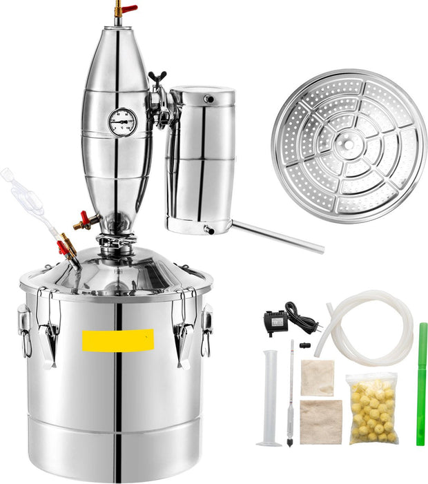 Alcoholstoker - 50L - Moonshine Still Stoker - Fermentatietank 35x 35cm - Multifunctionele water-alcoholstoker - voor whisky, cognac, fruitbrandewijn - Zilver