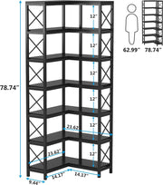 Boekenkast - Hoek Boekenkast met 7 Planken - Industrieel Grote Hoekplank - Spaanplaat - Zwart - 60 x 60 x 200 cm
