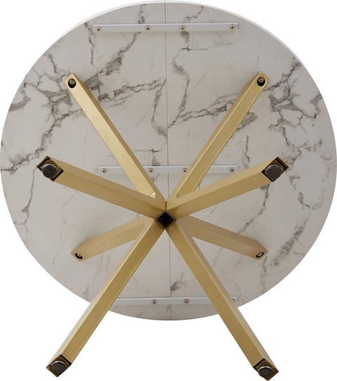 Luxe Ronde Eettafel 100 cm – Marmerlook Tafelblad met Gouden Onderstel – Moderne Design Eettafel voor 4 Personen – Rond Tafeltje Woonkamer of Eetkamer