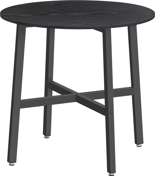 Ronde Eettafel - Spaanplaat Staal - Moderne tafel - 80cm D, 75cm H - Ebbenhout Zwart-Inktzwart - 10,8 kg - 100 kg capaciteit