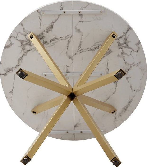 Eettafel - 100 cm - Luxe - Gouden Onderstel - Marmer Look - Rond - Meubels