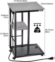 Sidetable - C-vorm eindtafel - Banktafel - Bijzettafel - Op wieltjes - Usb/Usb-c - Stopcontact - Grijs/Zwart