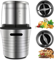 Hakmolen Electrisch -  2-in-1 - Nat en droog - Gehaktmolen - Vleesmolen - Food Processor - Keukenmixer - Elektrisch - 300W  - Roestvrijstalen Behuizing en Maalbladen - Grijs