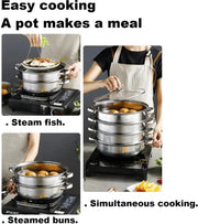 Professionele Stoompan - 5 lagen - Stoomkoker - Ø30cm - Topkwaliteit - RVS - Glazen deksel - Inductie Gas Elektrisch