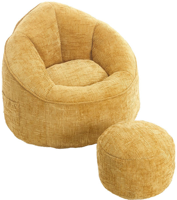 Zitzak Sofa met Voetensteun - Luxe Chenille Bean Bag Stoel -- Ergonomische Loungestoel met Hoge Rugleuning – Comfortabele Fauteuil - Geel