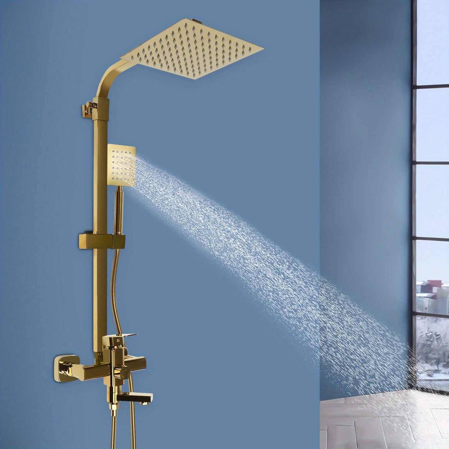 Doucheset – Douchekraan – Regendouche – Stortdouche – Handdouche – Verstelbare Hoogte 85-124 cm – Messing Gouden Afwerking