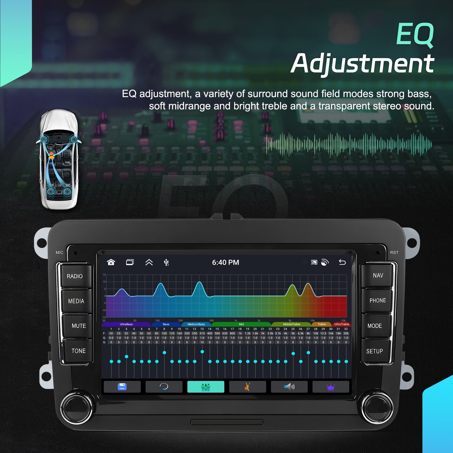 Autoradio – Car Stereo – Auto Radio – 1 DIN – 2 DIN – 7” Touchscreen – Android 15 – Qualcomm Octa-Core Processor – Draadloos CarPlay & Android Auto - QUORE