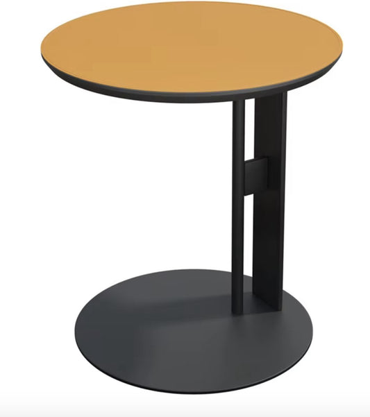 Luxe bijzettafel - Eindtafel - Koffietafel - Theetafel - Rond - Zadelleer - Metalen frame - 46cm - Zwart/Oranje