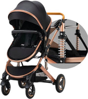 Luxe 3-in-1 Kinderwagen - Wandelwagen - Autostoeltje - Buggy - Inklapbaar - Khaki/Bruin - 0-36 Maanden