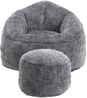 Zitzak met Voetensteun - Loungestoel met Hoge Druk Schuimvulling - Beanbag Ergonomisch Ontwerp - Chenille Stof – 89x88x76 cm - Grijs