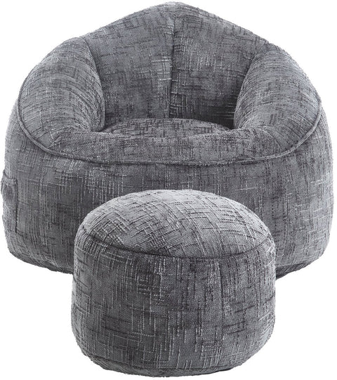 Zitzak met Voetensteun - Loungestoel met Hoge Druk Schuimvulling - Beanbag Ergonomisch Ontwerp - Chenille Stof – 89x88x76 cm - Grijs