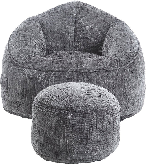Zitzak met Voetensteun - Loungestoel met Hoge Druk Schuimvulling - Beanbag Ergonomisch Ontwerp - Chenille Stof – 89x88x76 cm - Grijs