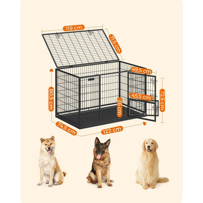 Hondenkooi – Hondenbench – Hondenkennel – Hondenren – Hondenhok – Zwart Stalen Frame – Dubbele Deuren 122x74,5x80,5 cm
