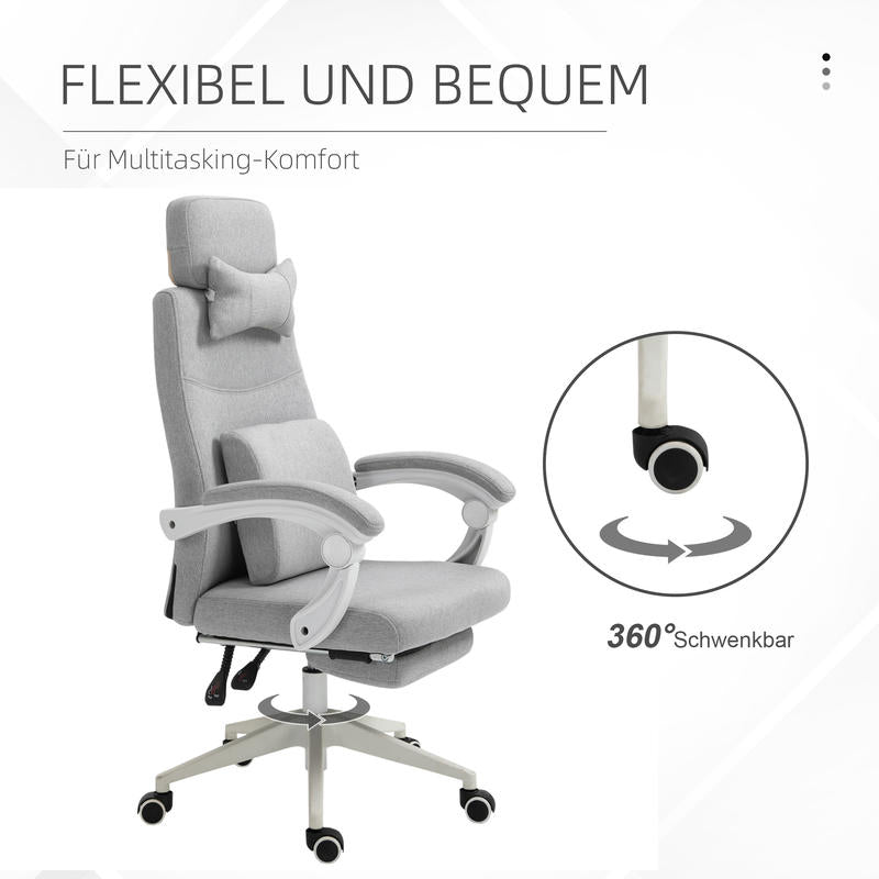 Ergonomische Bureaustoel – Office Chair – Gamestoel – Bureauzetel – Werkstoel – Met Hoofdsteun en Lendensteun – Verstelbare Hoogte en Uitschuifbare Voetsteun – PU-Leder – 62x68x117-127 cm