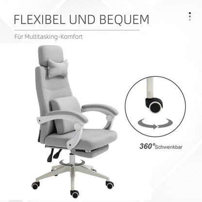 Ergonomische Bureaustoel – Office Chair – Gamestoel – Bureauzetel – Werkstoel – Met Hoofdsteun en Lendensteun – Verstelbare Hoogte en Uitschuifbare Voetsteun – PU-Leder – 62x68x117-127 cm