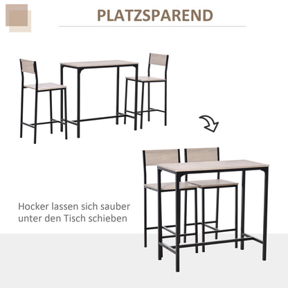 Barset – Barkrukken – Bartafel – Eettafel Set – Bistroset – Natuurlijk Hout – Zwart Metalen Frame – 2 Stoelen Met Rugleuning – Compact & Stijlvol