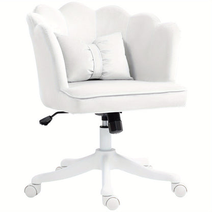 Bureaustoel – Office Chair – Desk Chair – Make-up Stoel – Draaistoel – Hoogte Verstelbaar – Schommelfunctie – Gestoffeerde Kussens – Brede Zitting – Wit