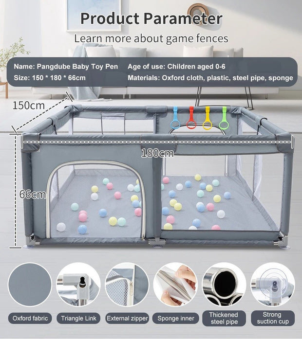 Opvouwbare babybox - Babyspeeltuin - Grondbox - Speelbox - Veiligheidshek - Baby kruipruimte - Inklapbaar - Ballenbak - Grijs - 120x180cm