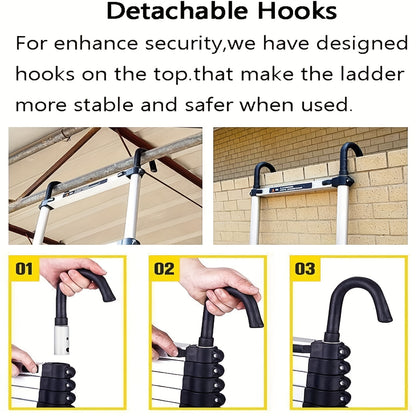 Uitklapladder – Vouwladder – Uitschuifladder – Telescopische Ladder – Trapladder – 5 Meter – Aluminium – Lichtgewicht – Antislip Voeten – Afneembare Haken