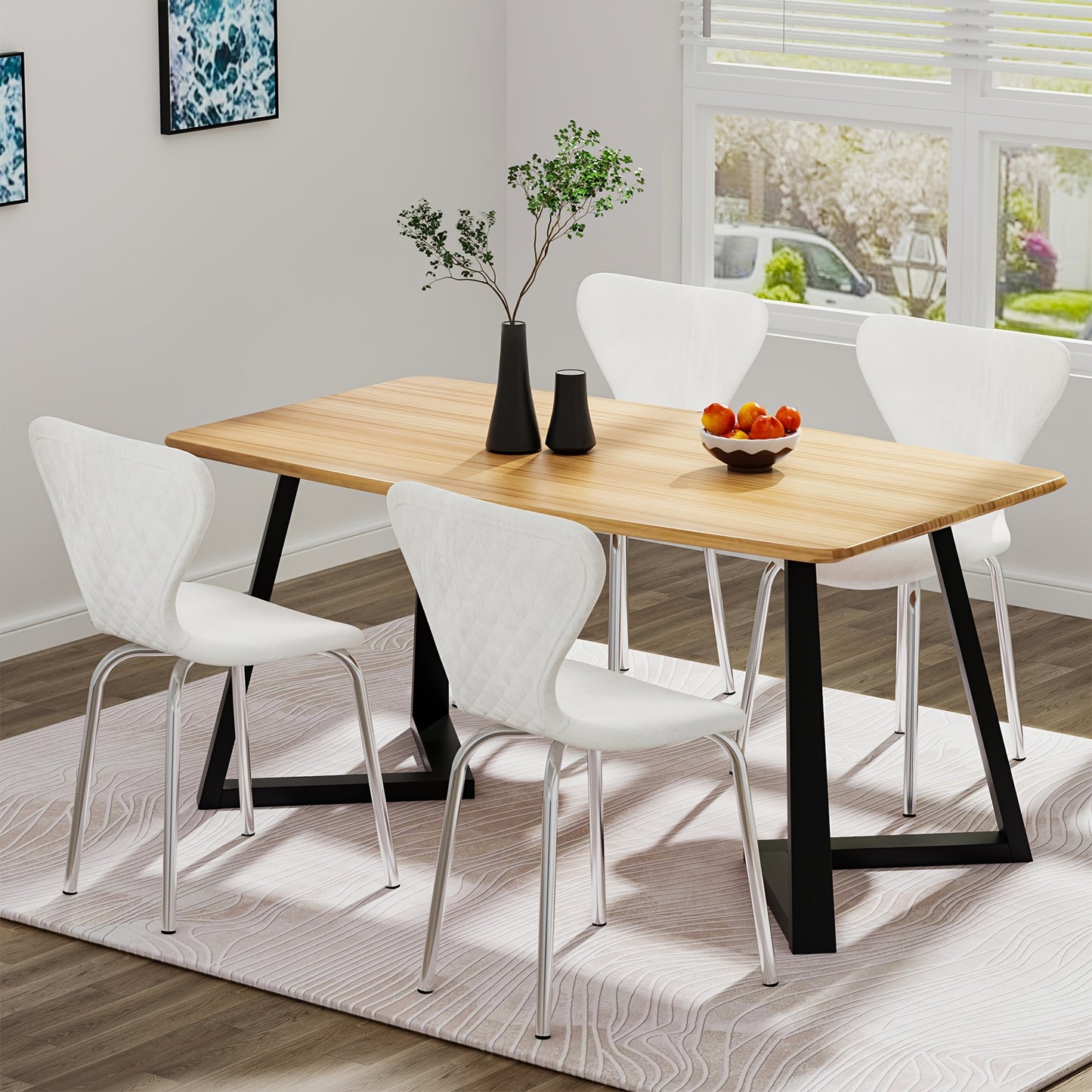 Eetkamerstoel – Stoel – Kuipstoel – Keukenstoel – Woonkamerstoel – Set van 2 – Wit Fluweel – Stevig Metalen Frame
