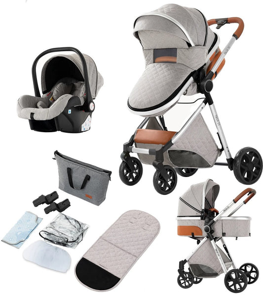 Buggy - Kinderwagen 3 in 1 - Buggy Inklapbaar - Buggy Maxicosy - Buggy Met Autostoeltje - Van 0 Tot 3 Jaar - Luxe Wandelwagen - Grijs